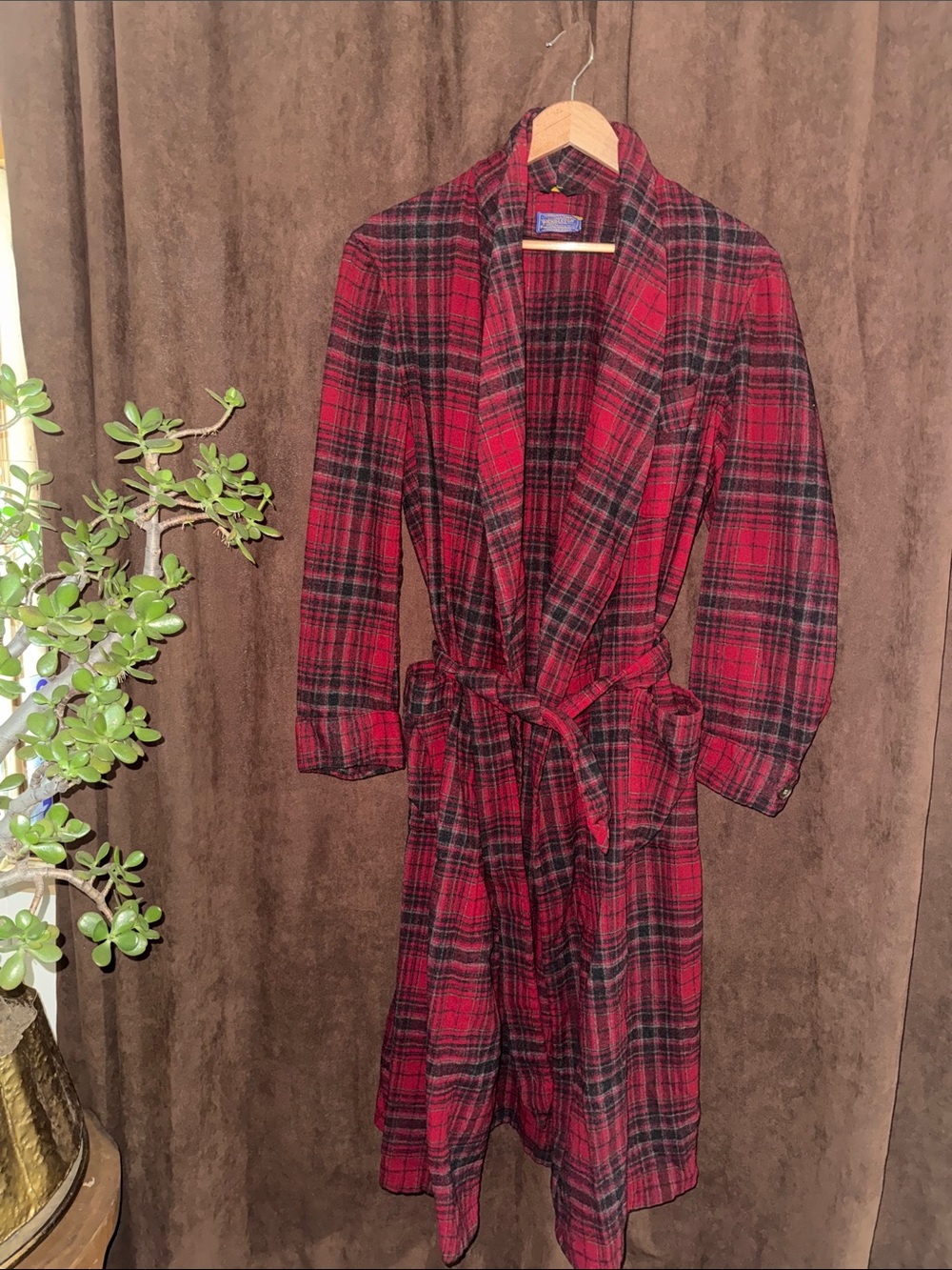 Vintage Pendleton Plaid Wool Belted Robe